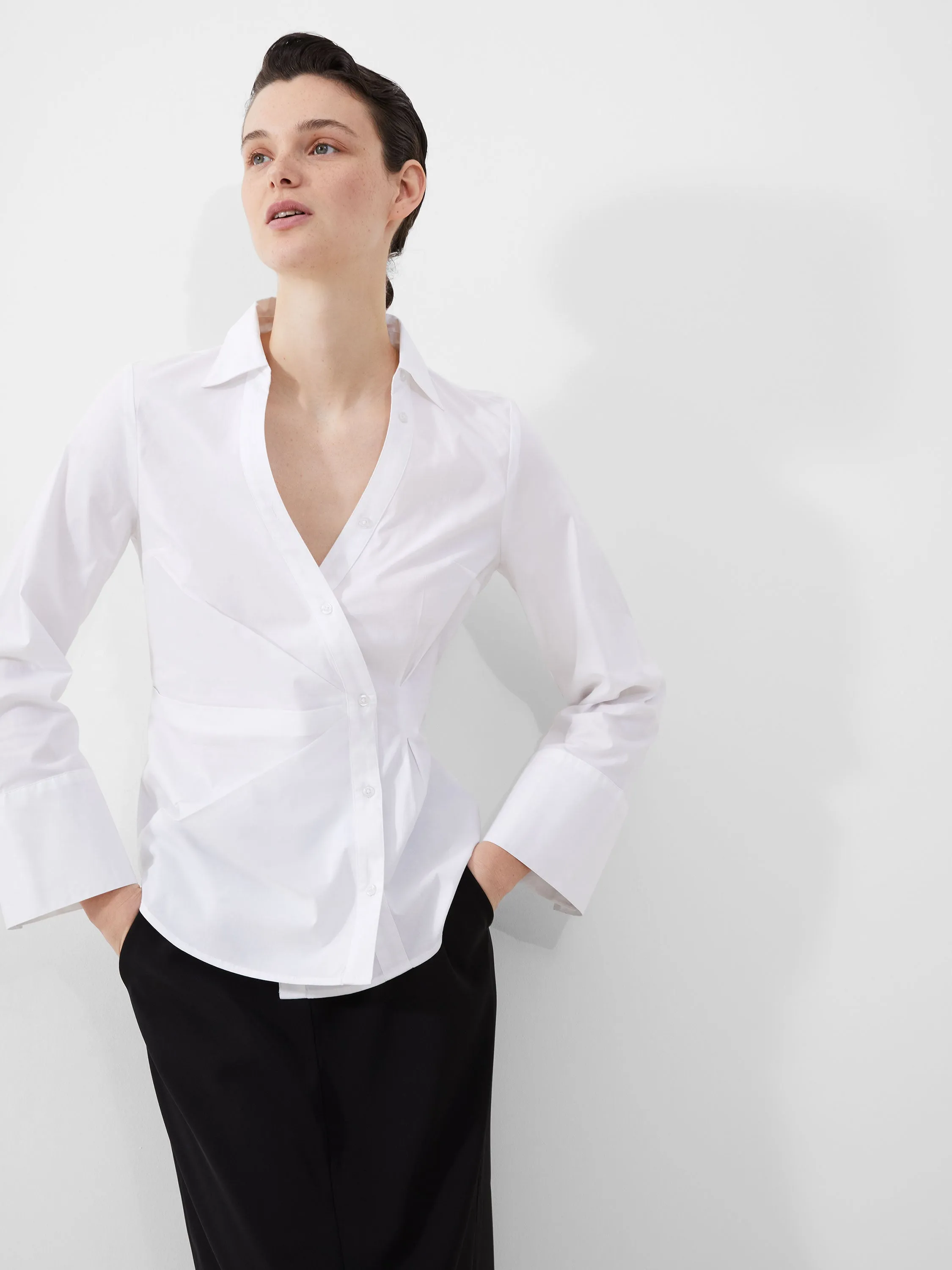 French Connection Isabelle Poplin Asymmetric Shirt-Linen White-72NZO