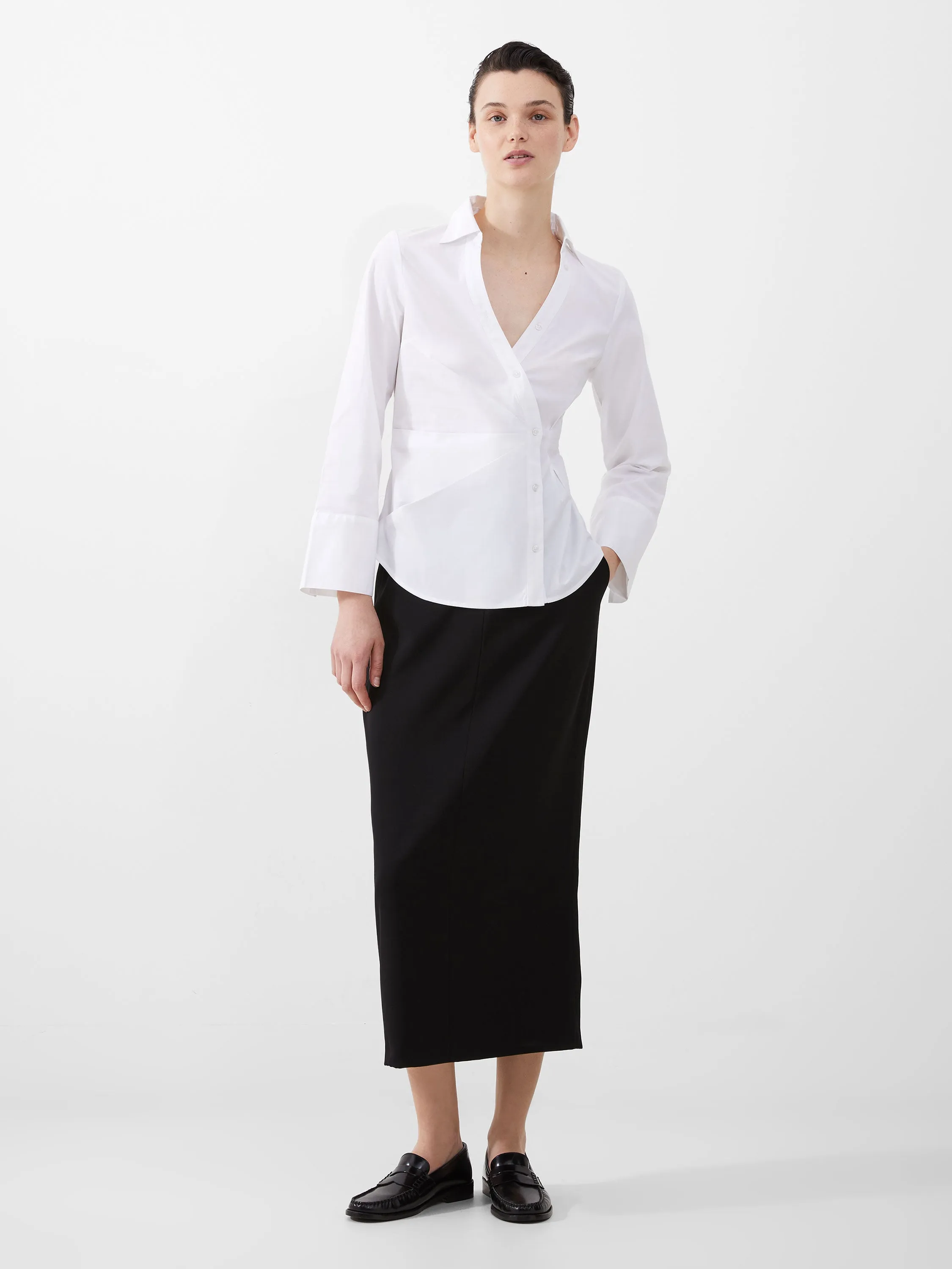 French Connection Isabelle Poplin Asymmetric Shirt-Linen White-72NZO