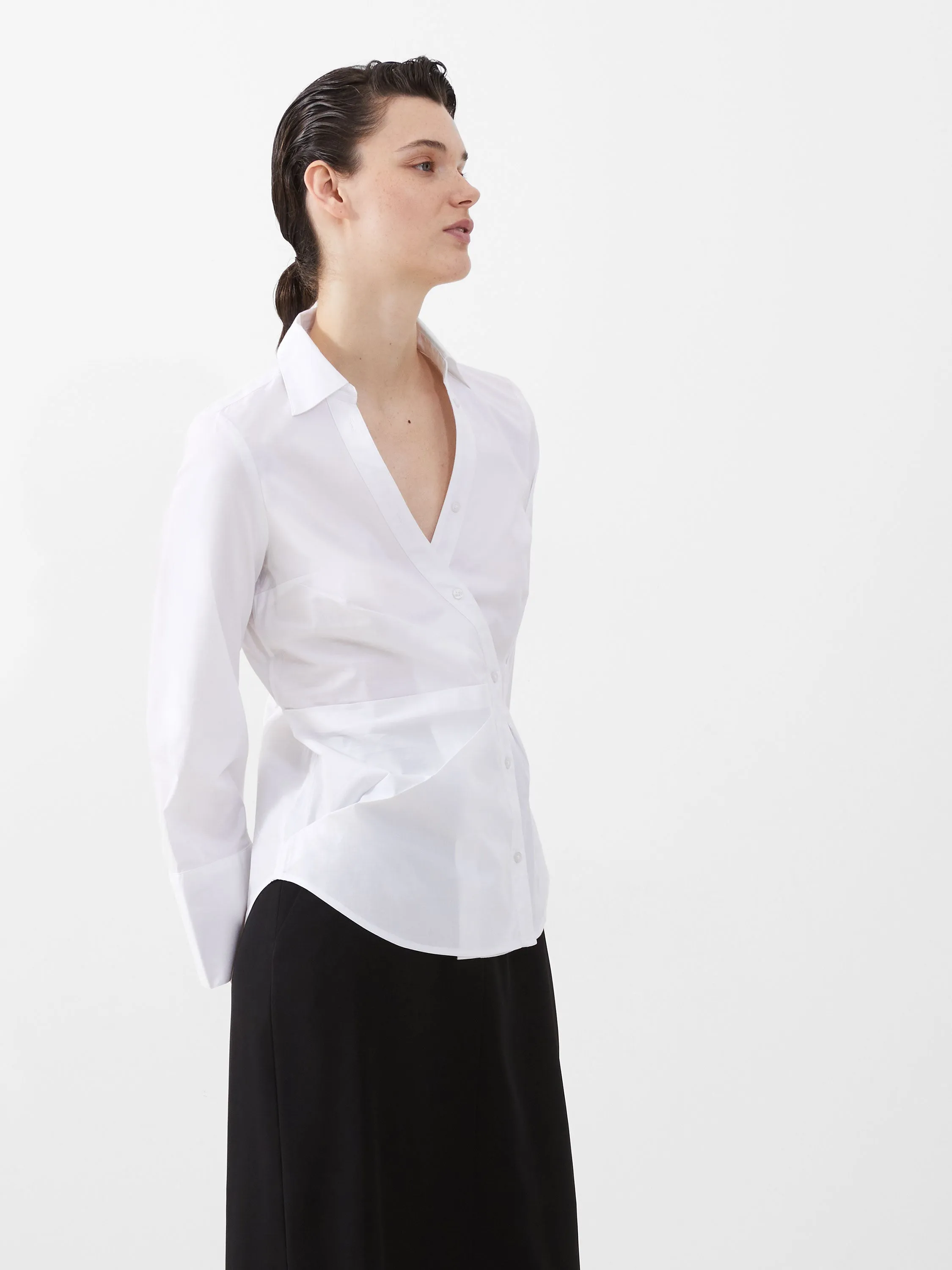 French Connection Isabelle Poplin Asymmetric Shirt-Linen White-72NZO