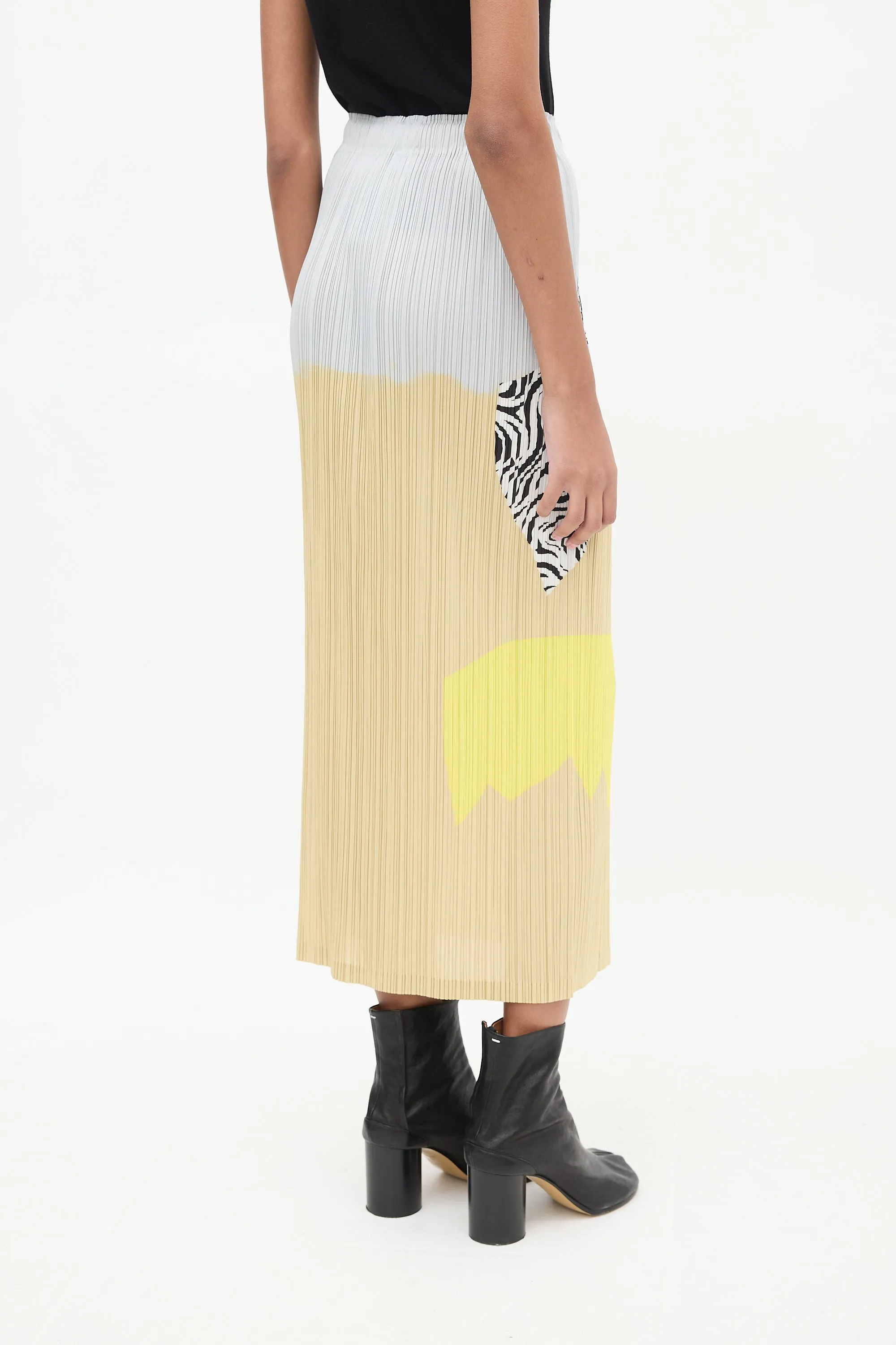 Grey & Multicolour Pleated Maxi Skirt