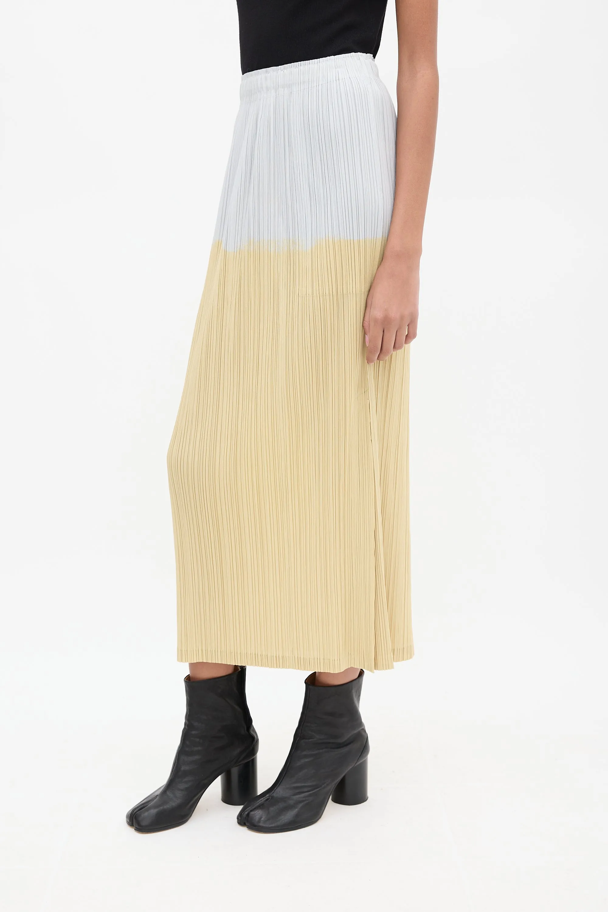 Grey & Multicolour Pleated Maxi Skirt