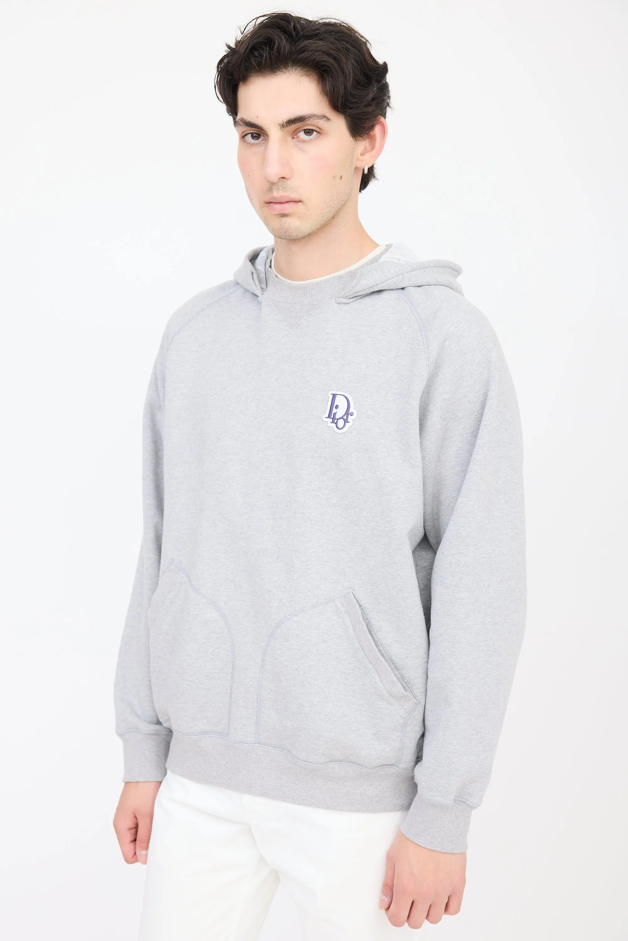 Grey & Purple Embroidered Logo Hoodie