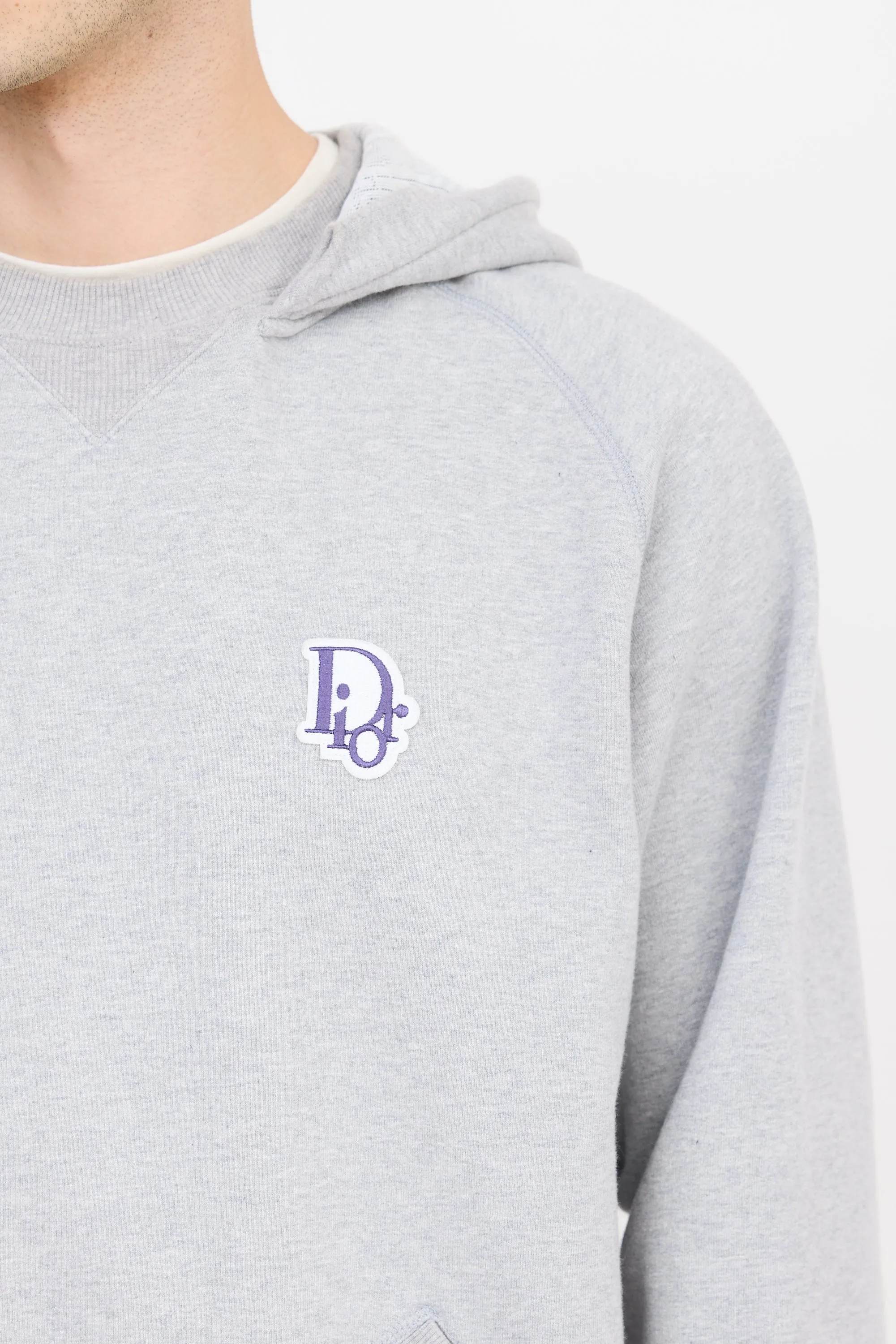 Grey & Purple Embroidered Logo Hoodie