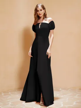 Half Sleeve Backless A-line Chiffon Dress Black Plus Size