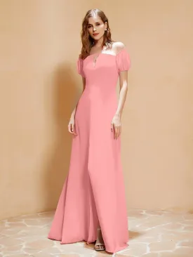 Half Sleeve Backless A-line Chiffon Dress Flamingo