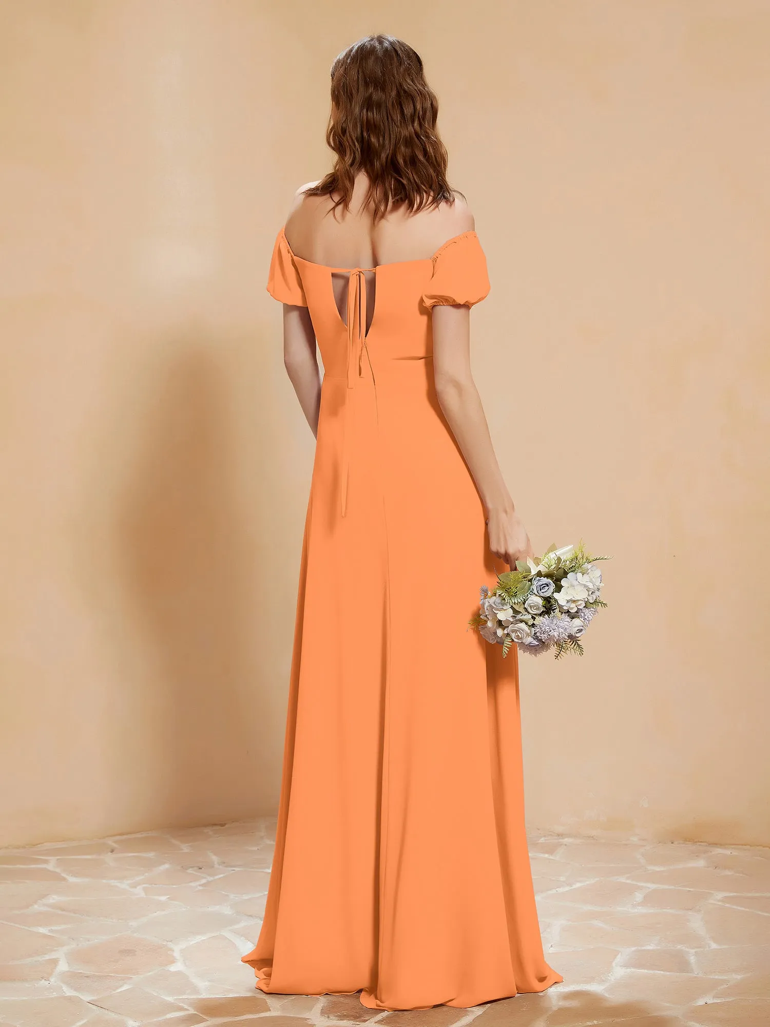 Half Sleeve Backless A-line Chiffon Dress Orange Plus Size