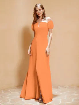 Half Sleeve Backless A-line Chiffon Dress Orange Plus Size