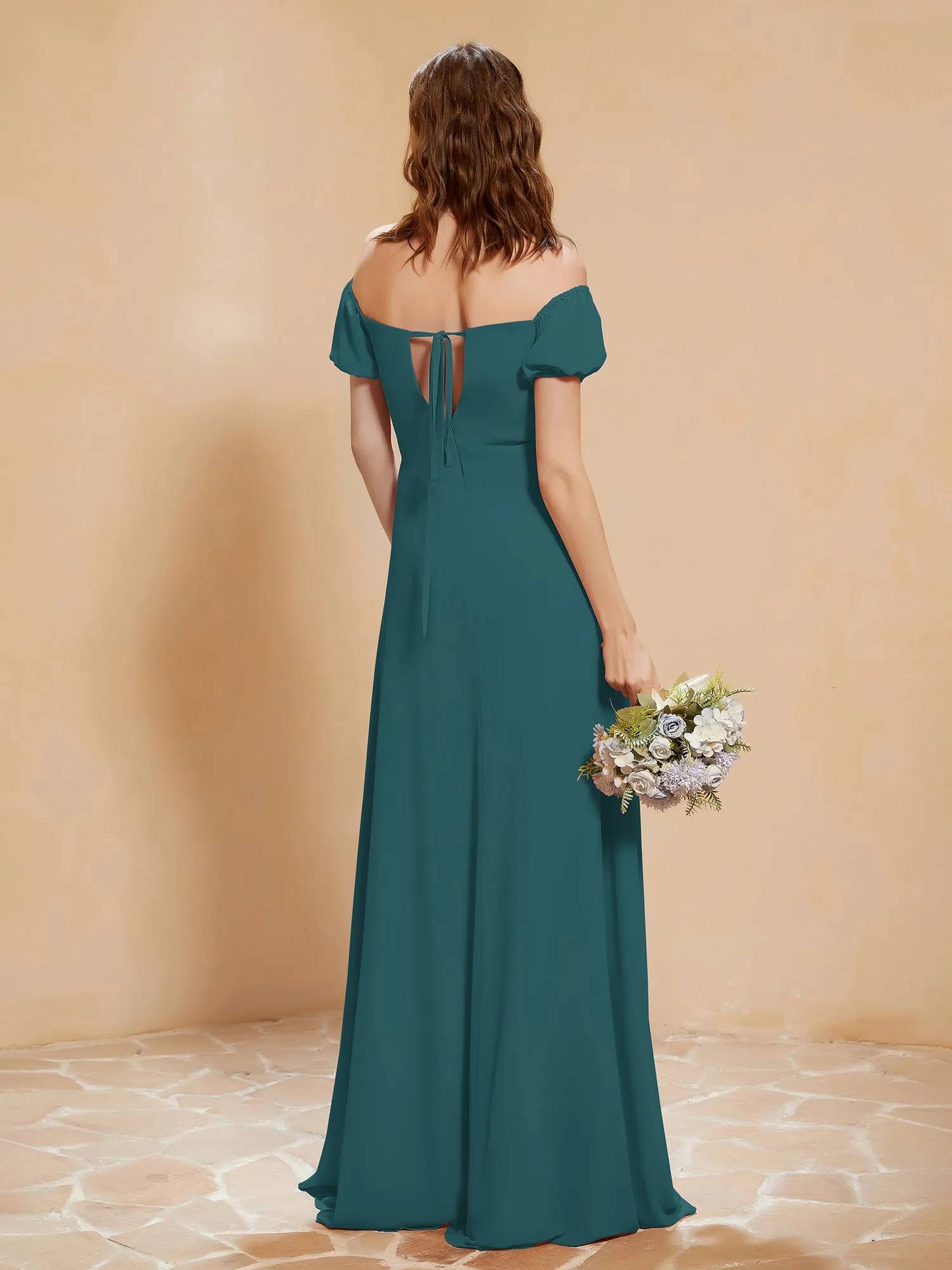 Half Sleeve Backless A-line Chiffon Dress Peacock Plus Size