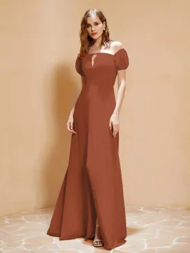 Half Sleeve Backless A-line Chiffon Dress Rust Plus Size