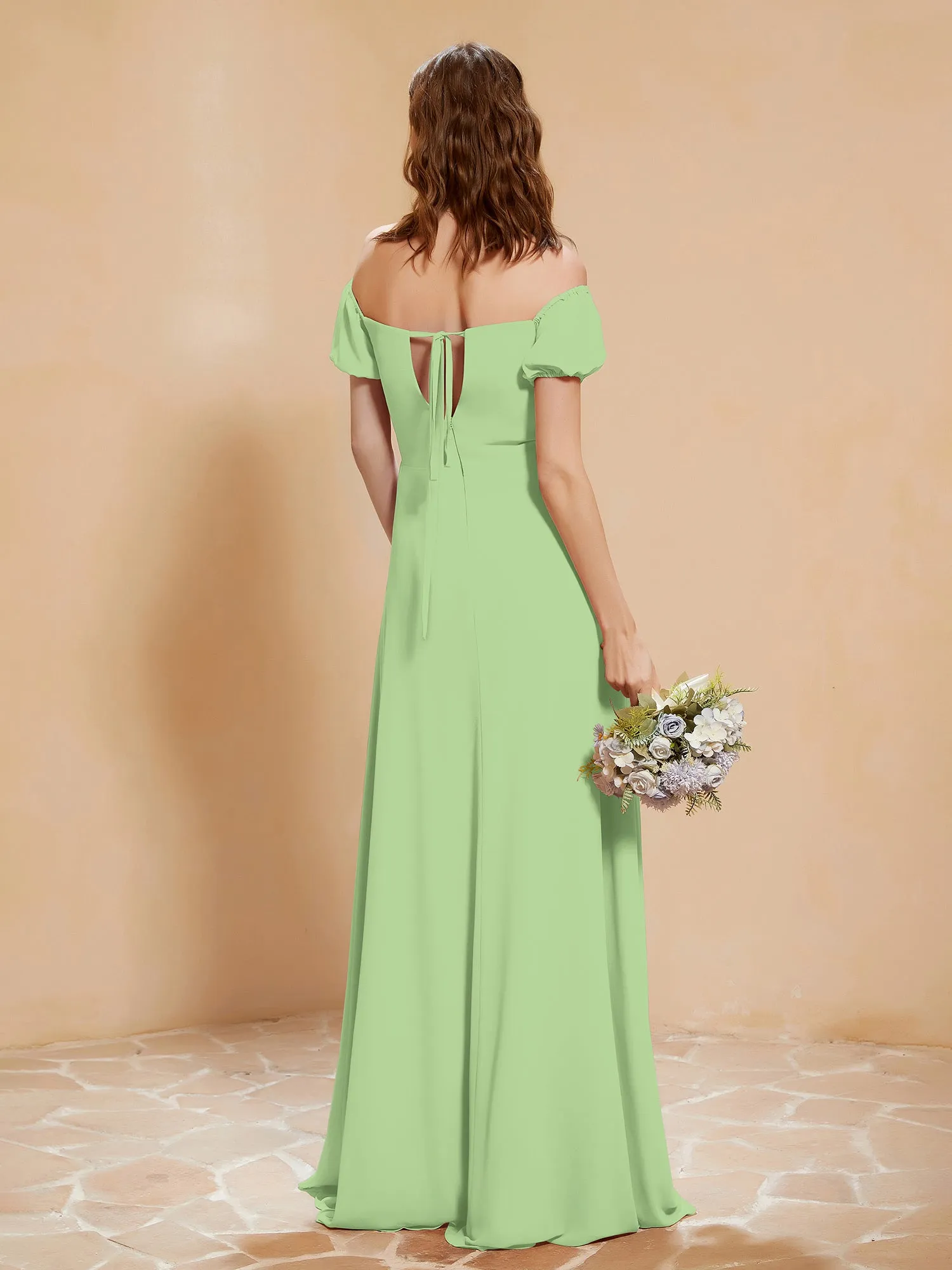 Half Sleeve Backless A-line Chiffon Dress Sage Plus Size