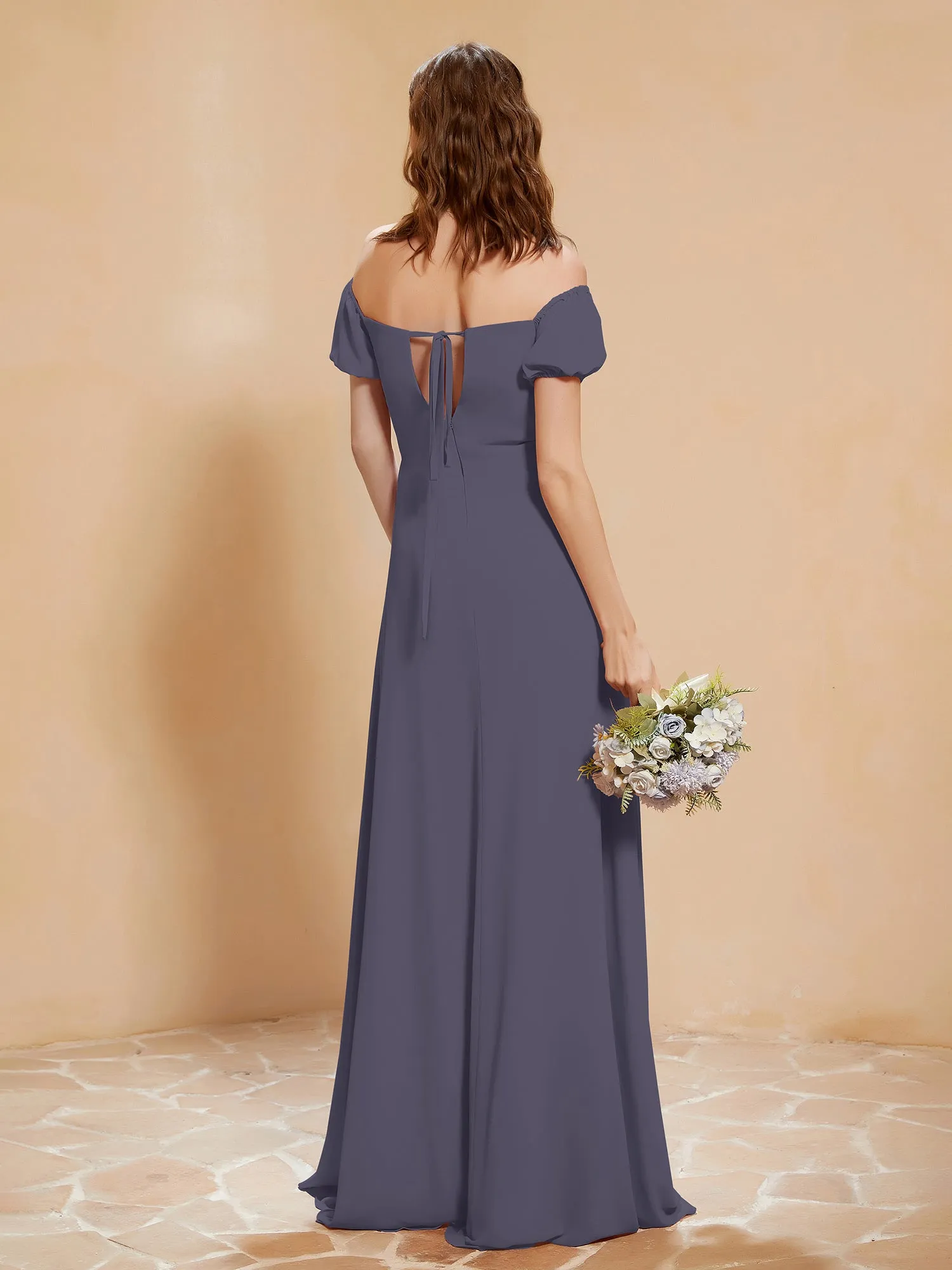 Half Sleeve Backless A-line Chiffon Dress Stormy