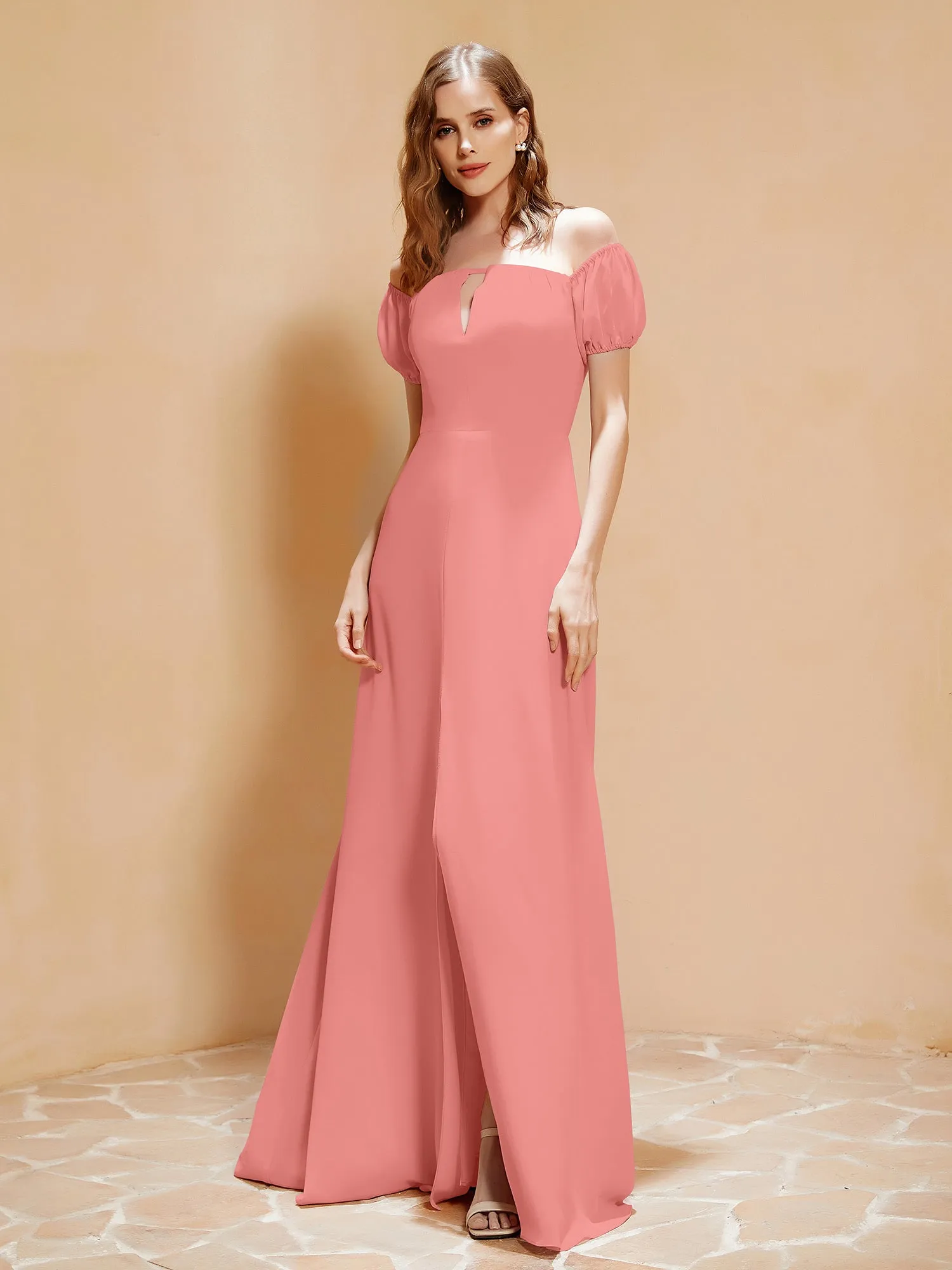 Half Sleeve Backless A-line Chiffon Dress Sunset Plus Size