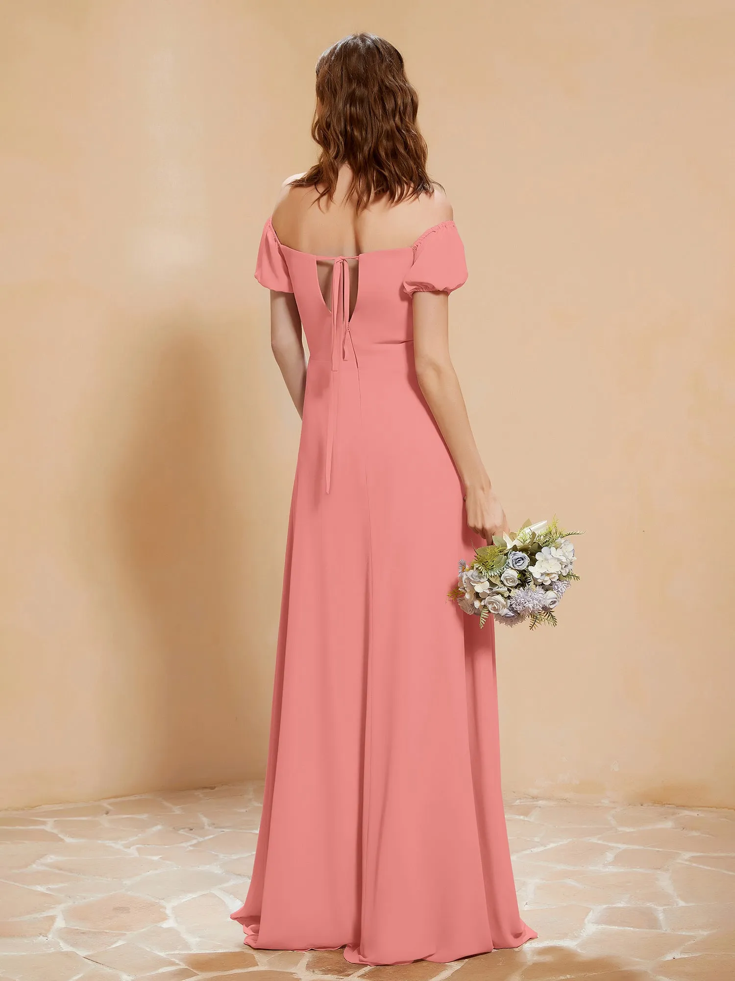 Half Sleeve Backless A-line Chiffon Dress Sunset Plus Size