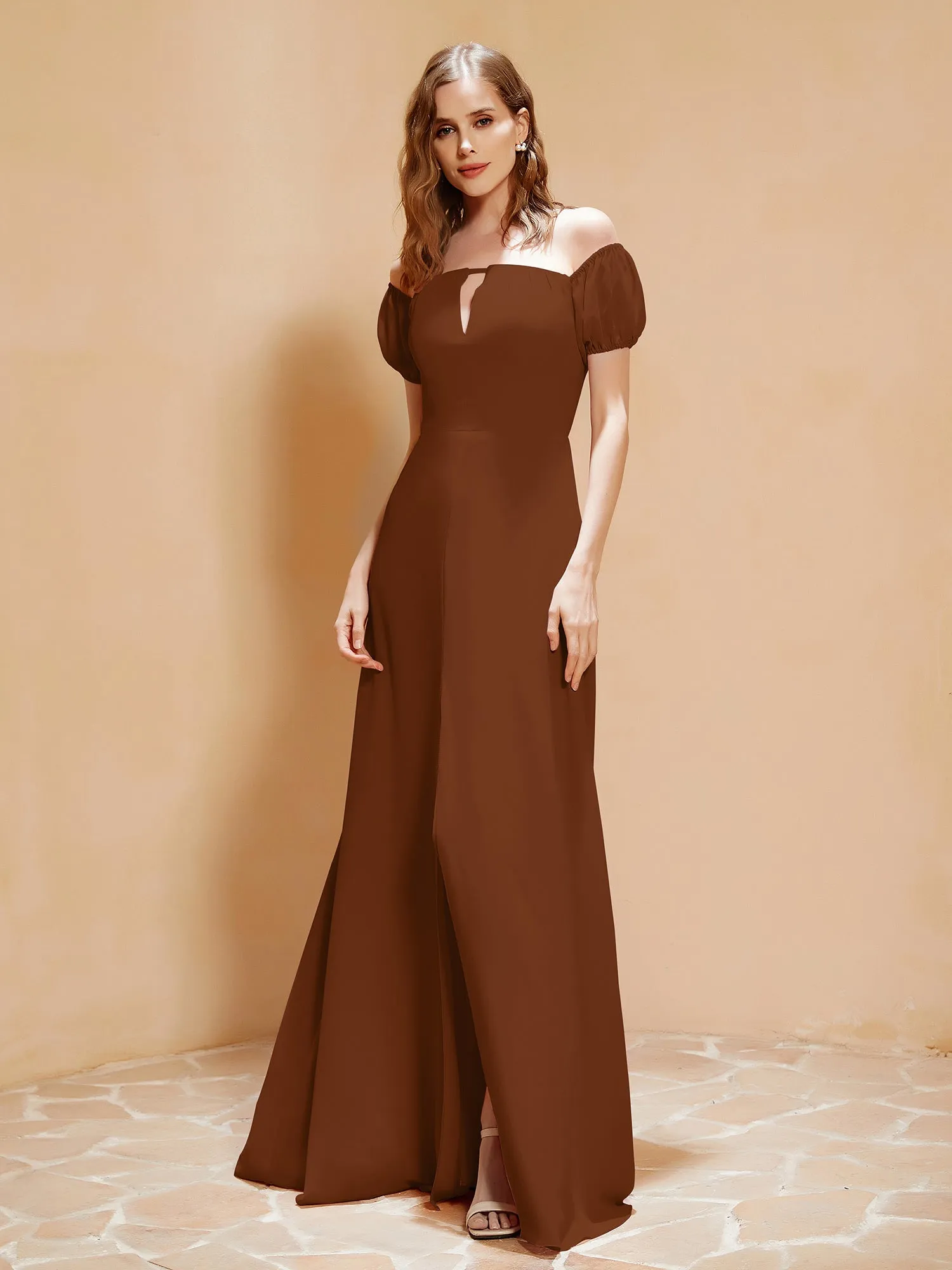 Half Sleeve Backless A-line Chiffon Dress Terracotta Plus Size