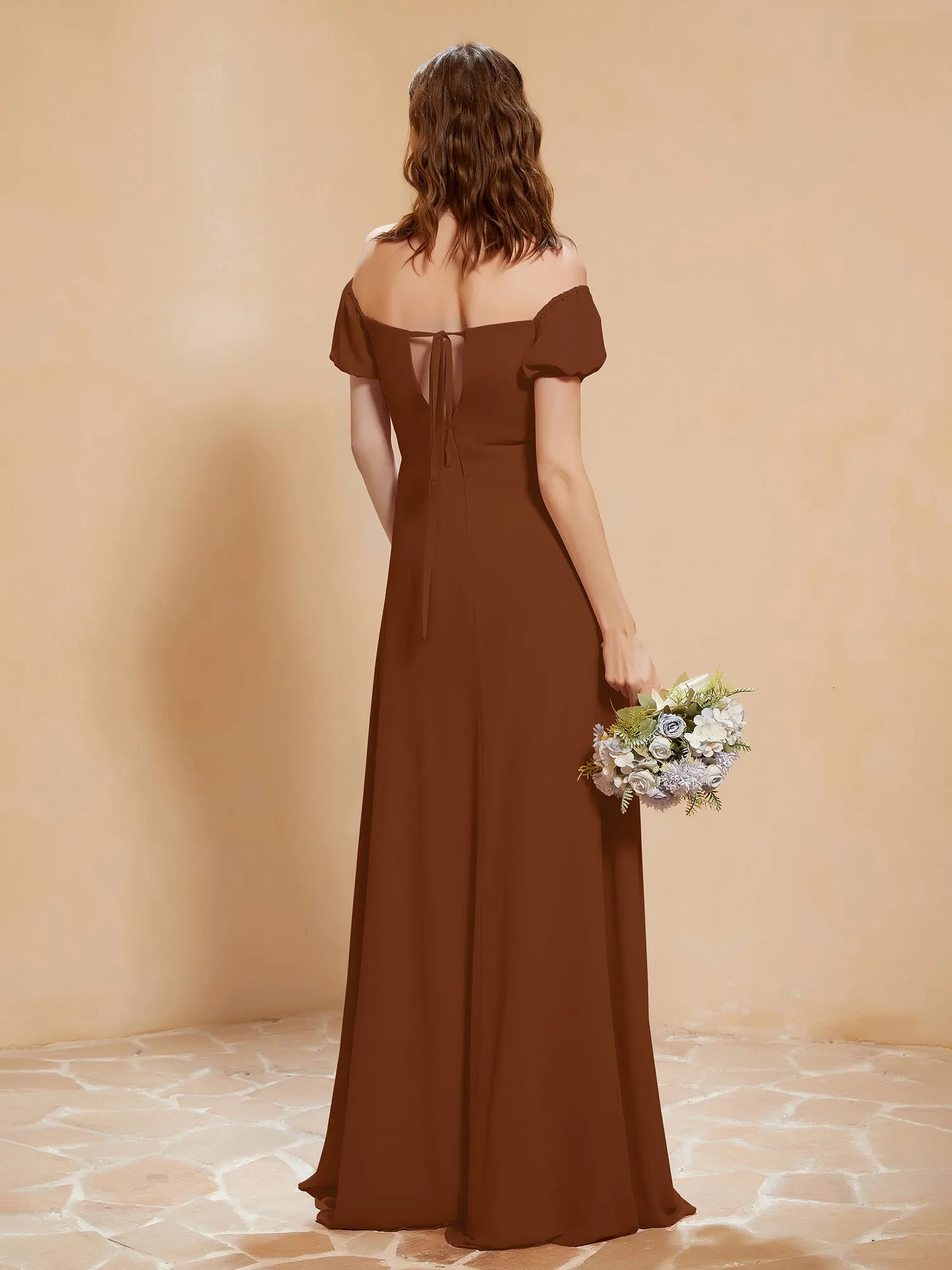 Half Sleeve Backless A-line Chiffon Dress Terracotta Plus Size