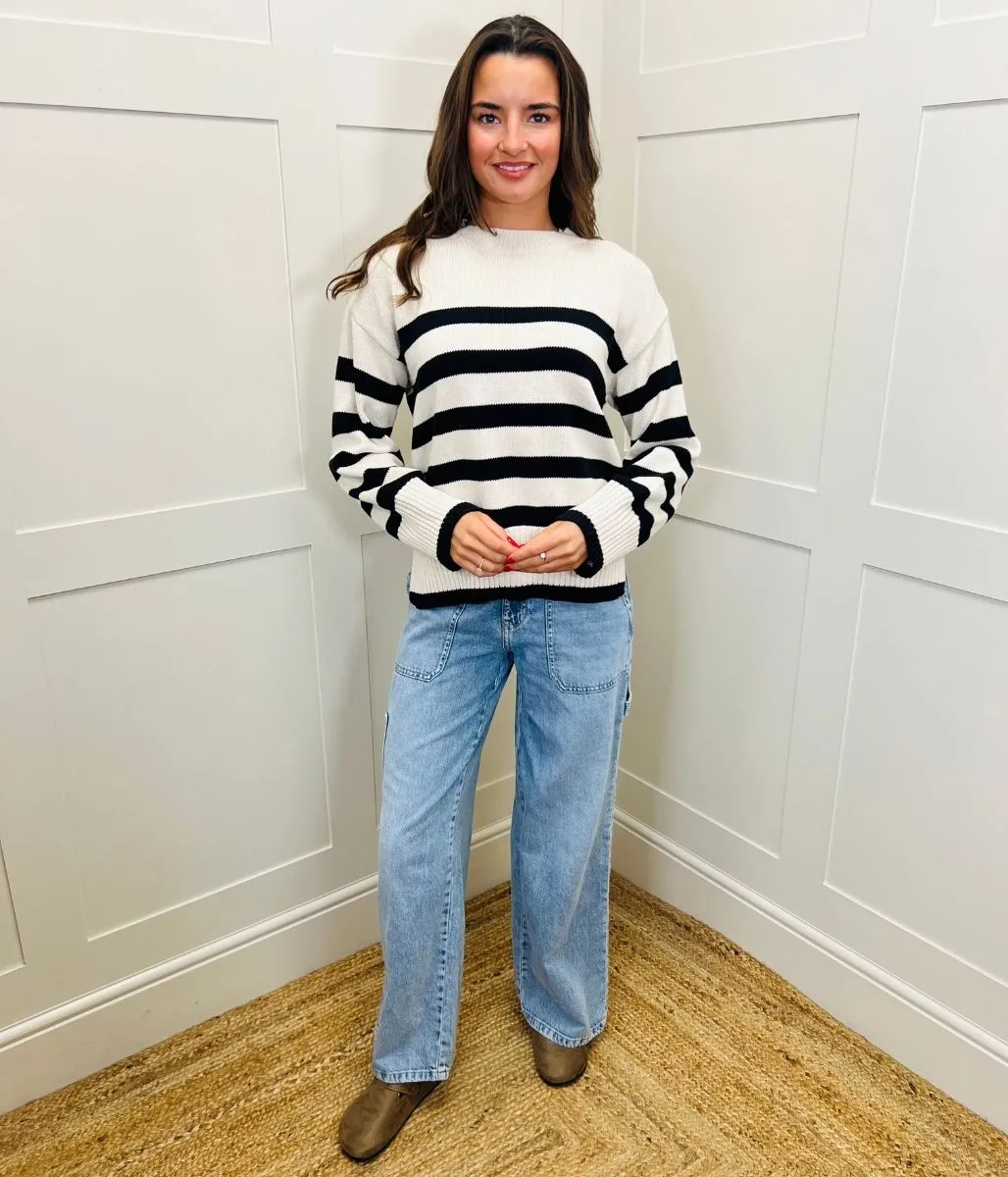 Ivory Striped Button Shoulder Jumper