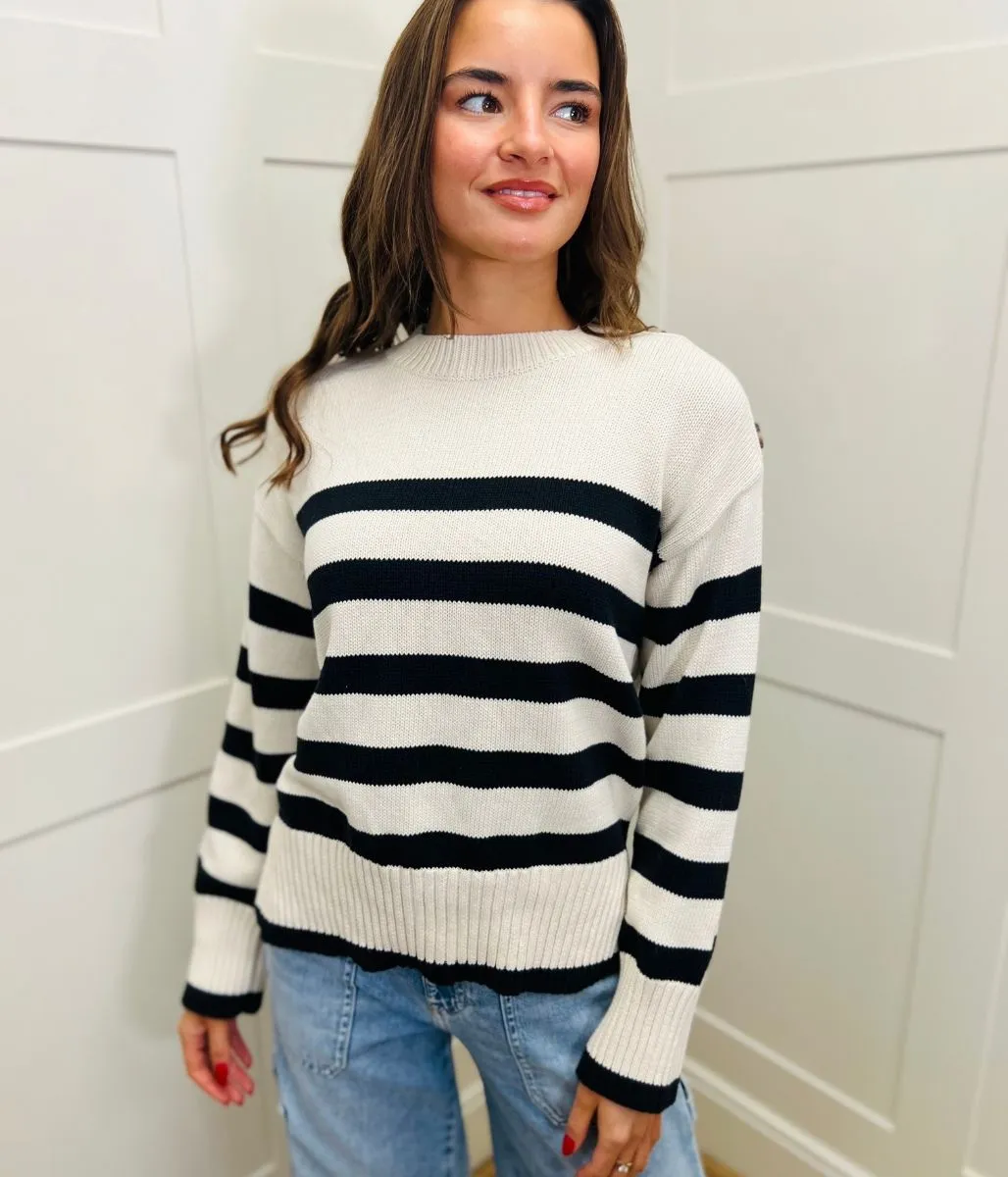 Ivory Striped Button Shoulder Jumper