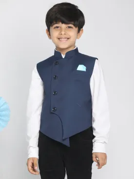 Jashvi Boy's Blue Cotton Blend Twill Nehru Jacket