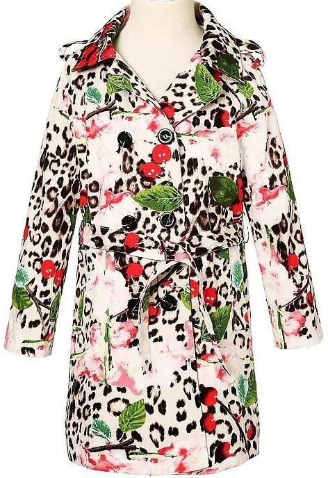 Leopard & Cherry Print Trench Coat