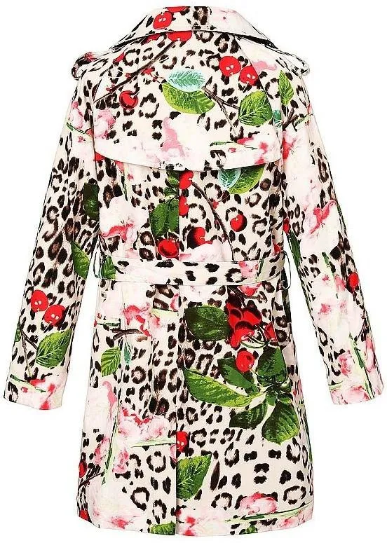 Leopard & Cherry Print Trench Coat