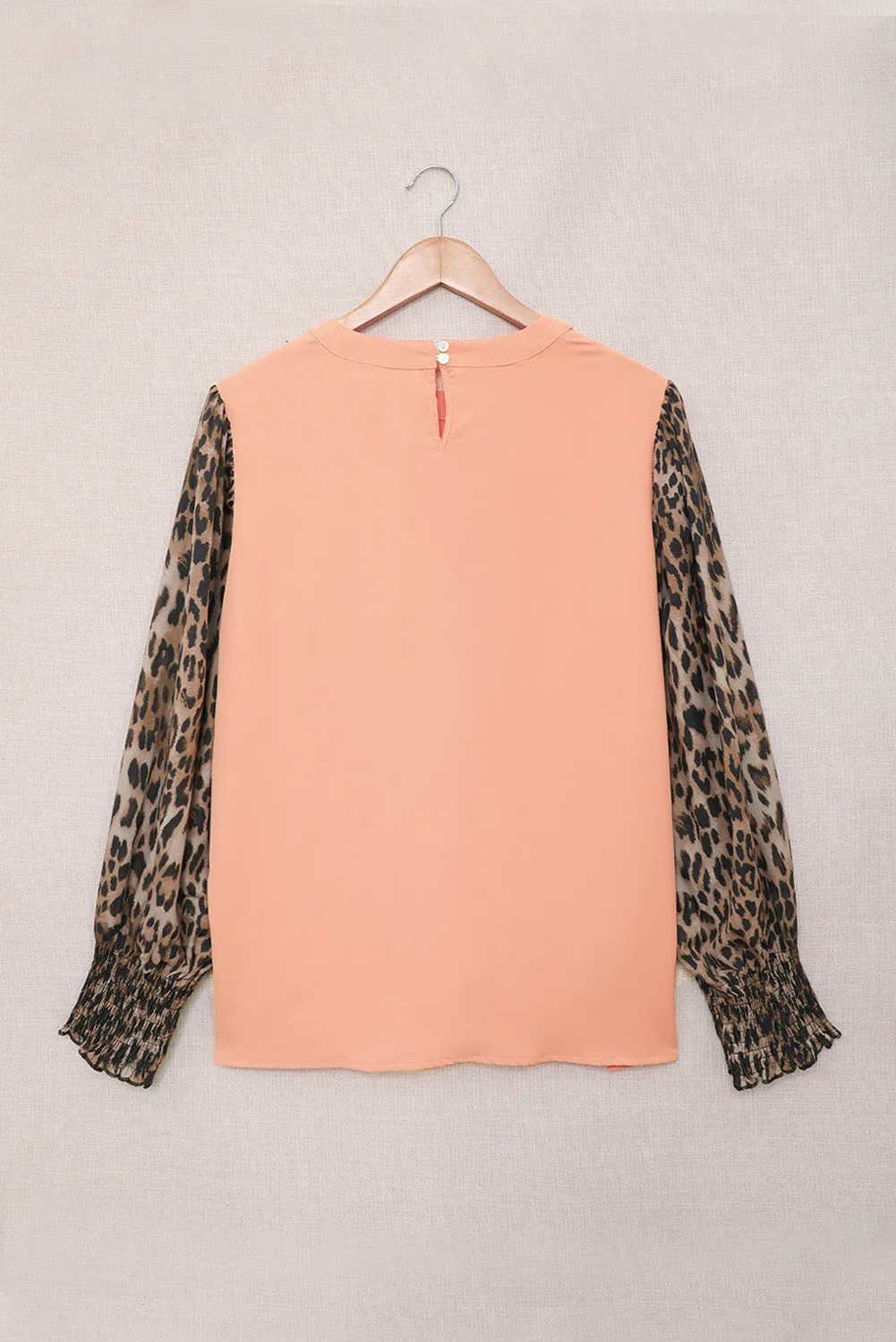 Leopard Puff Sleeve Spliced Top