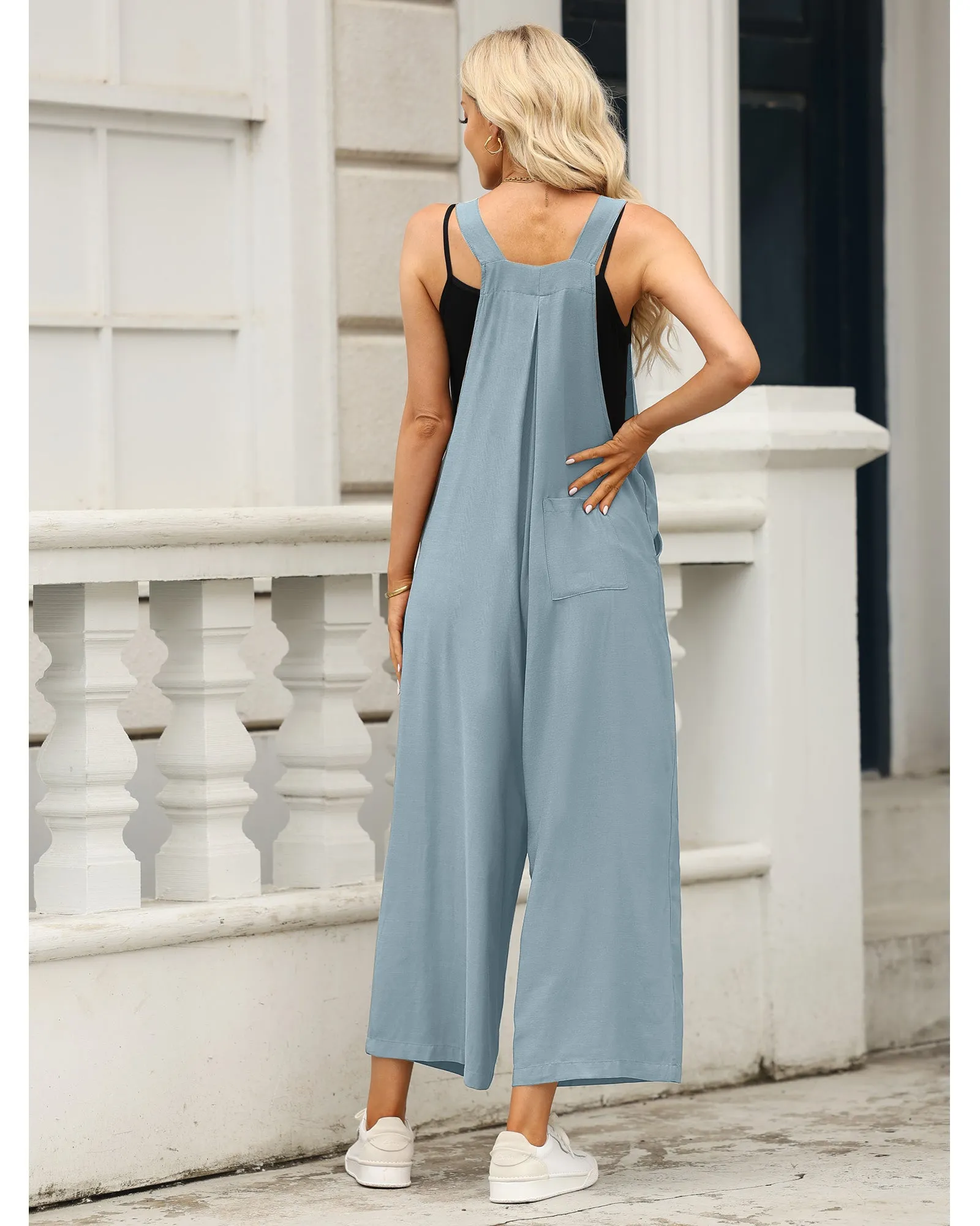 luvamia Jumpsuits for Women Casual Loose Wide Leg Boho Overall Jumpsuit Baggy Summer Outfits with Pockets Bib Overalls