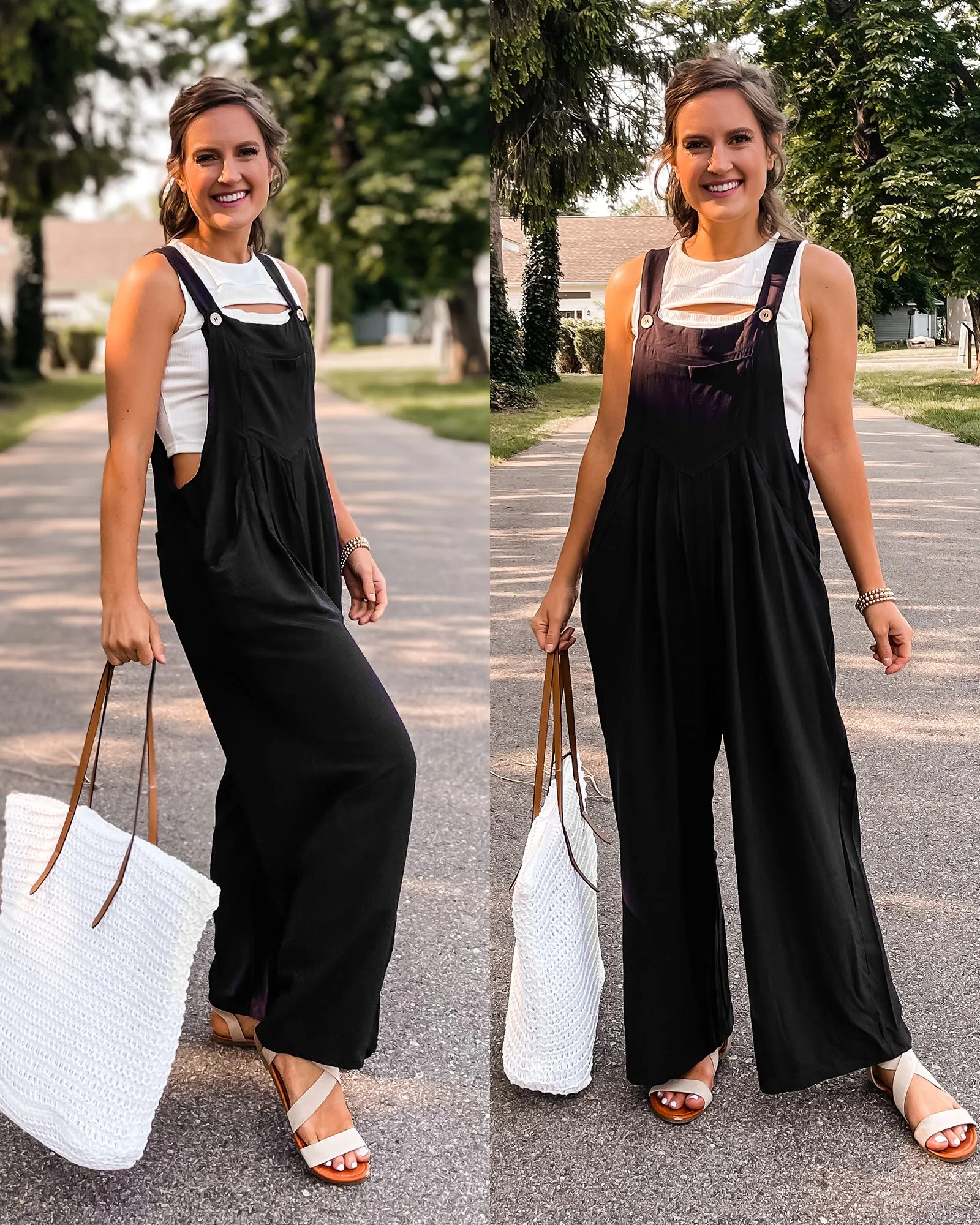 luvamia Jumpsuits for Women Casual Loose Wide Leg Boho Overall Jumpsuit Baggy Summer Outfits with Pockets Bib Overalls