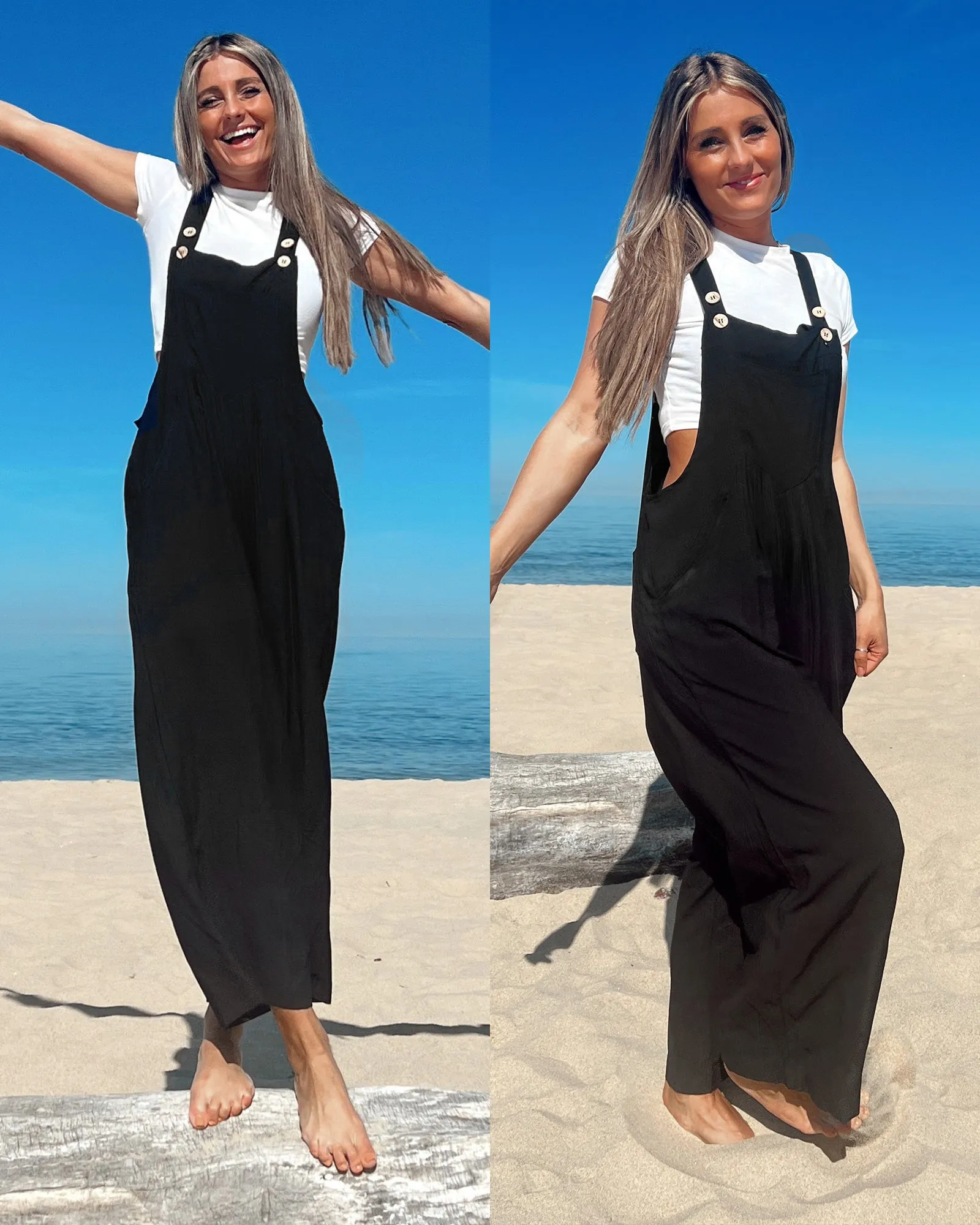 luvamia Jumpsuits for Women Casual Loose Wide Leg Boho Overall Jumpsuit Baggy Summer Outfits with Pockets Bib Overalls