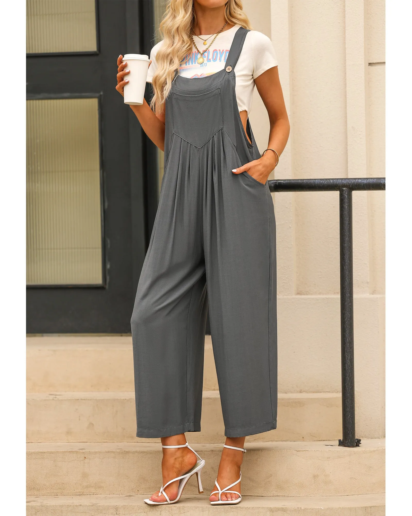 luvamia Jumpsuits for Women Casual Loose Wide Leg Boho Overall Jumpsuit Baggy Summer Outfits with Pockets Bib Overalls