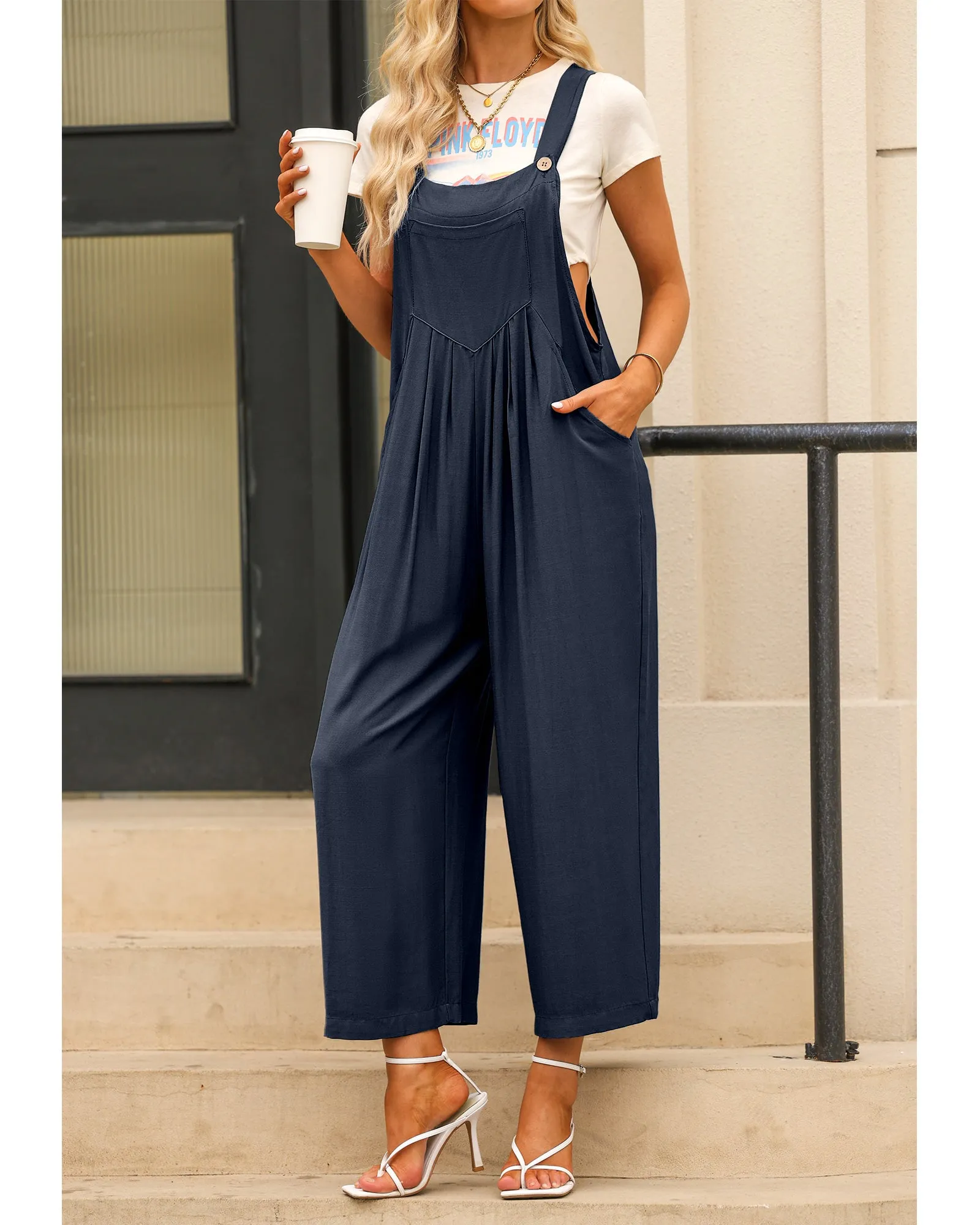 luvamia Jumpsuits for Women Casual Loose Wide Leg Boho Overall Jumpsuit Baggy Summer Outfits with Pockets Bib Overalls