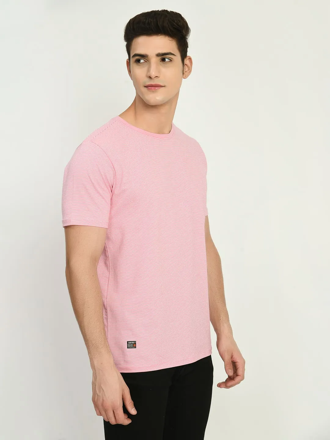 Men's Pink White Striped T-Shirt