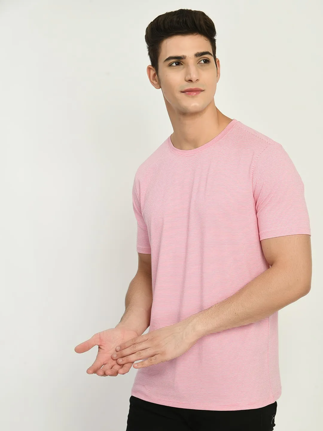 Men's Pink White Striped T-Shirt