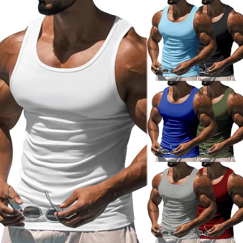 Mens Summer Fitness Sports Training Solid Colour Vest