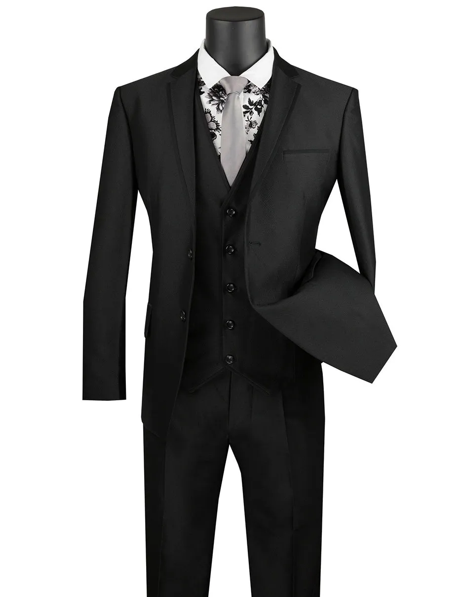 Mens Ultra Slim Fit Sharkskin Tuxedo with Satin Trim in Black - Mens Slim Fitted Tuxedo