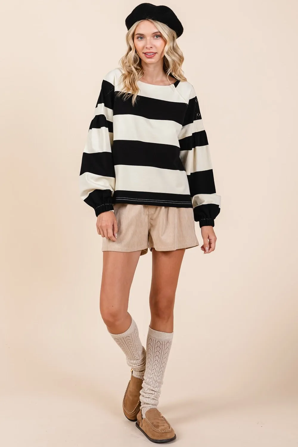 Mittoshop Striped Snap Shoulder Long Sleeve T-Shirt