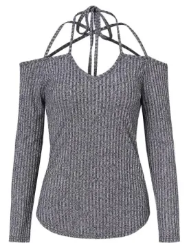 Modern Shoulder Strappy Ribbed Knitwear