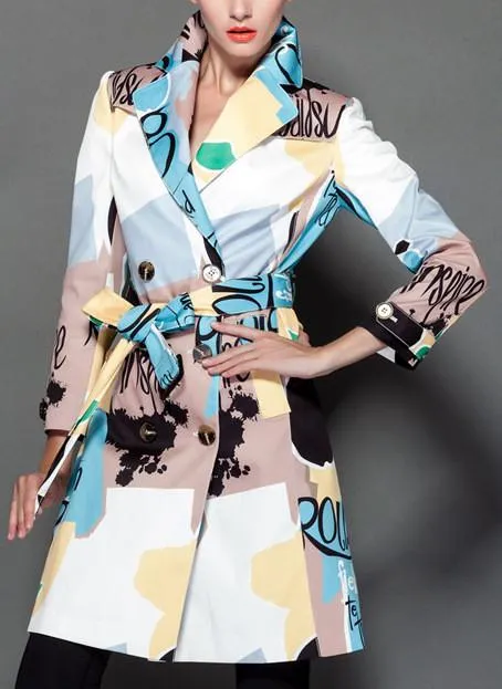 Multi Colored Printed Short Trench Coat