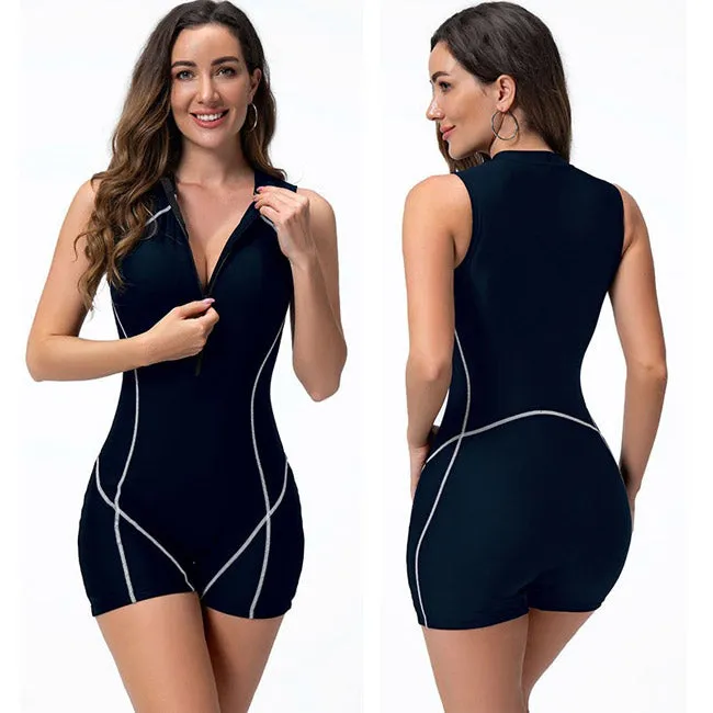 One-piece swimsuit women's vest flat corner wetsuit surf suit zipper sports swimsuit