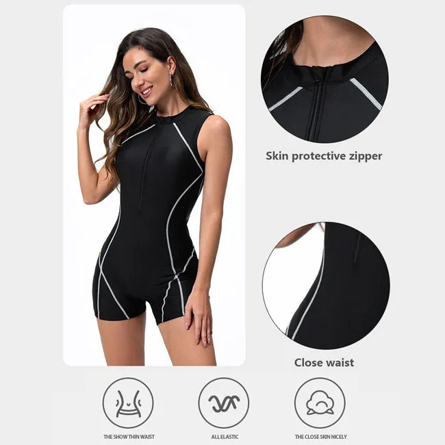 One-piece swimsuit women's vest flat corner wetsuit surf suit zipper sports swimsuit