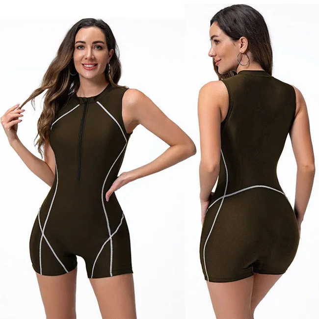 One-piece swimsuit women's vest flat corner wetsuit surf suit zipper sports swimsuit