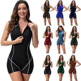 One-piece swimsuit women's vest flat corner wetsuit surf suit zipper sports swimsuit