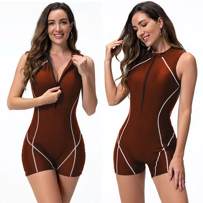 One-piece swimsuit women's vest flat corner wetsuit surf suit zipper sports swimsuit