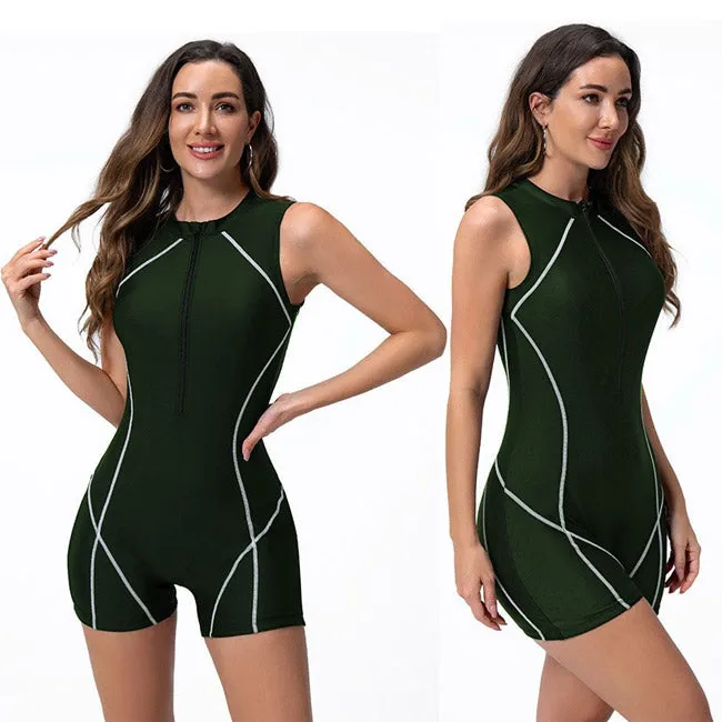 One-piece swimsuit women's vest flat corner wetsuit surf suit zipper sports swimsuit