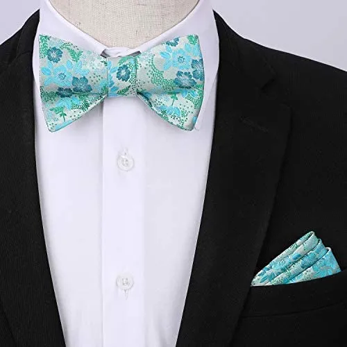 Paisley Floral Suspender Bow Tie Handkerchief - 9-GREEN/TURQUOISE