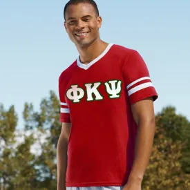 Phi Kappa Psi V-Neck Jersey with Striped Sleeves - 360 - TWILL