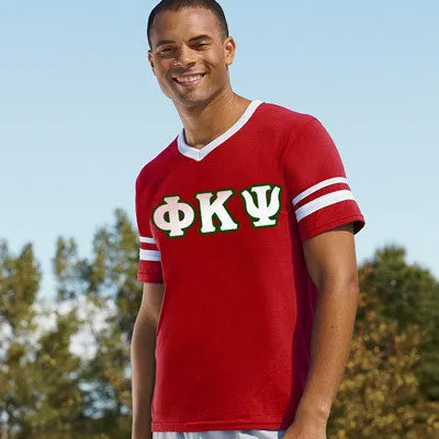 Phi Kappa Psi V-Neck Jersey with Striped Sleeves - 360 - TWILL