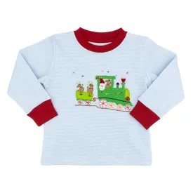 Pima Knit T-Shirt with Holiday Train Applique - FINAL SALE