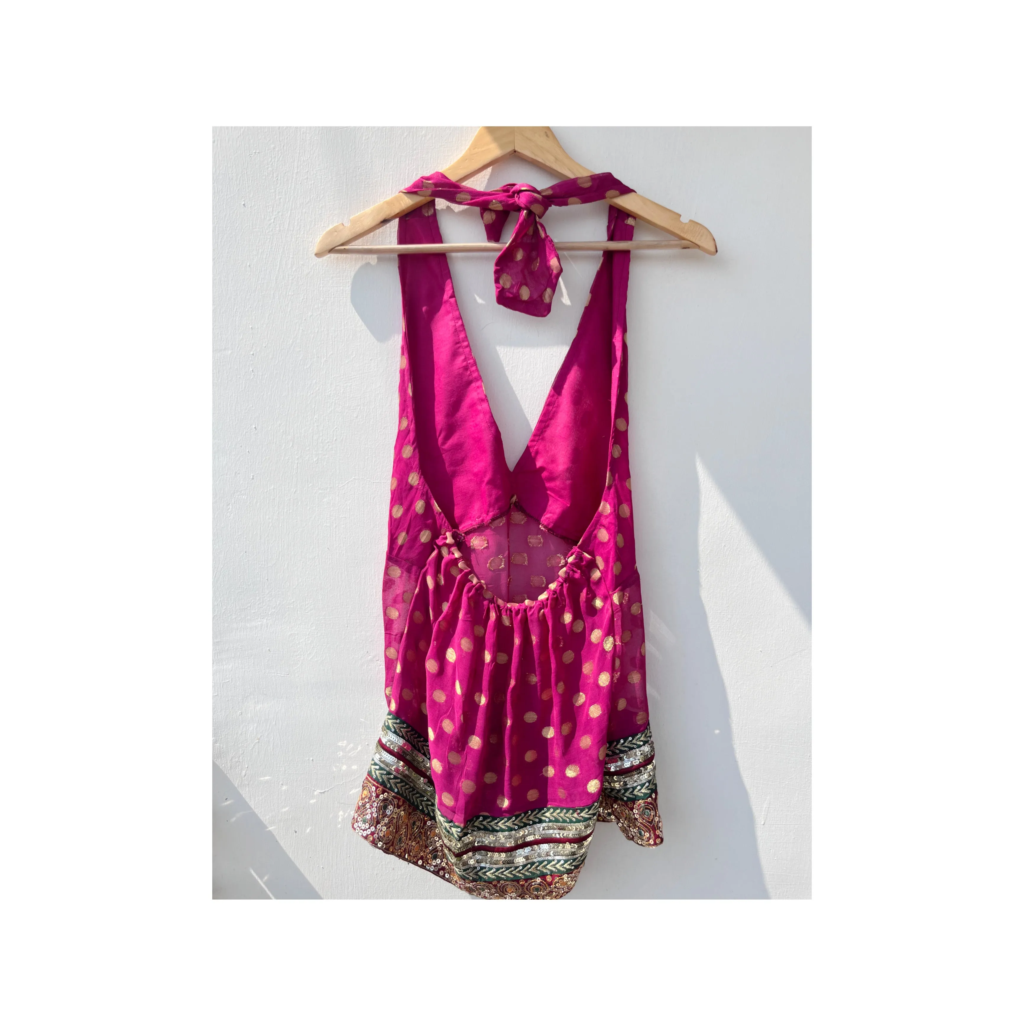 Pink booti halter neck with sequins border