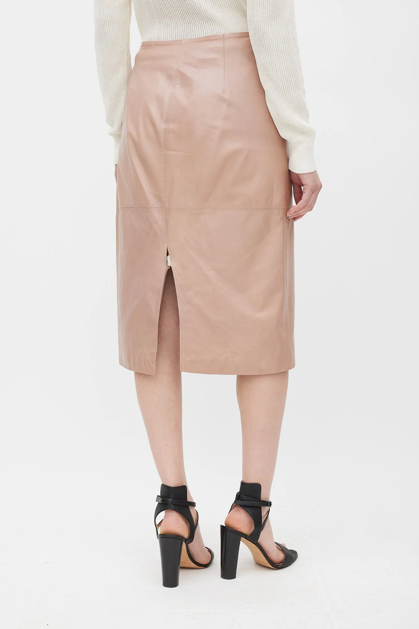 Pink Leather Slit Skirt