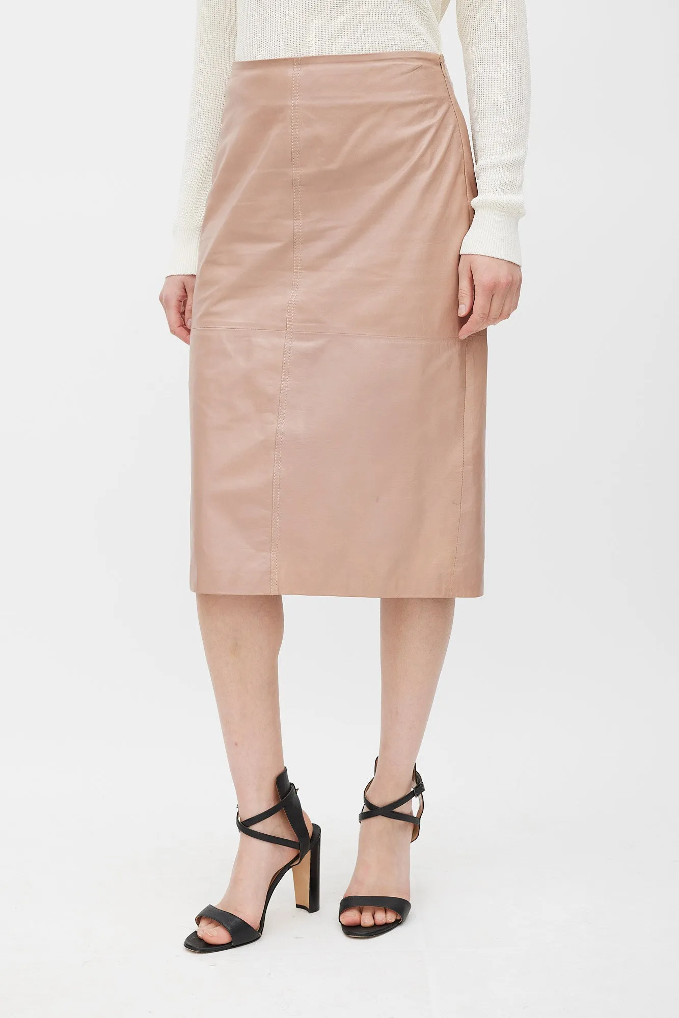 Pink Leather Slit Skirt